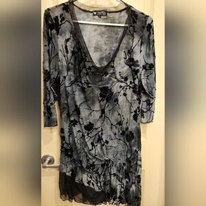 Papillon tunic /dress if on the shorter side. Velvet feel flowers.
